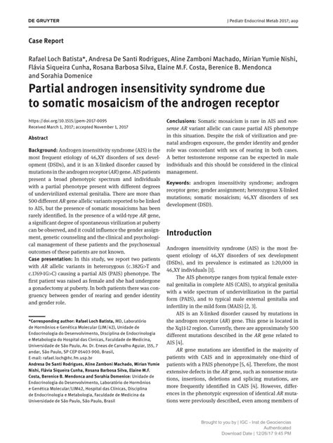 Pdf Partial Androgen Insensitivity Syndrome Due To Somatic Mosaicism Of The Androgen Receptor