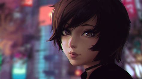 Papel De Parede Anime Cabelo Preto Ilya Kuvshinov Cor Menina Beleza Olho Senhora