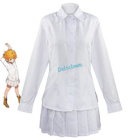 Anime The Promised Neverland Cosplay Emma Norman Ray Costume White Shirt Skirt Pants Japanese