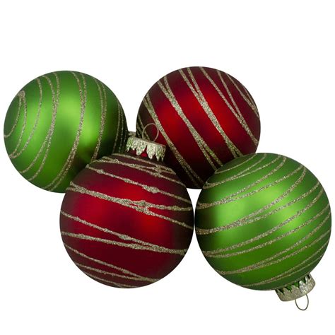 4ct Glass Red And Green Matte Christmas Ball Ornaments 325 Inch 80mm