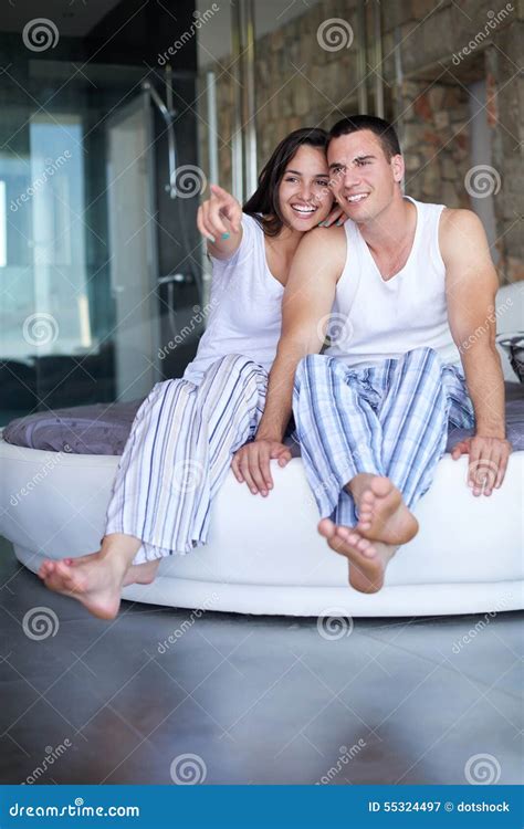 Couple Relax And Have Fun In Bed Stock Image Image Of Awakening Morning 55324497