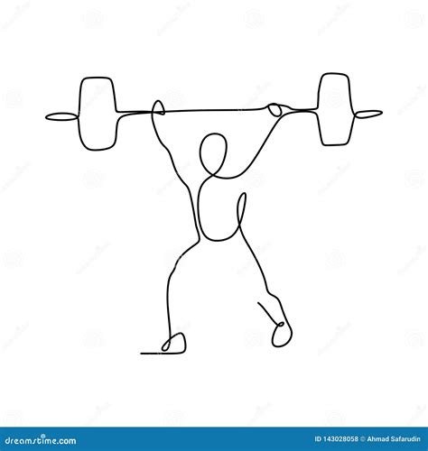 Drawing A Continuous Line Of Weightlifting Position Stock Vector