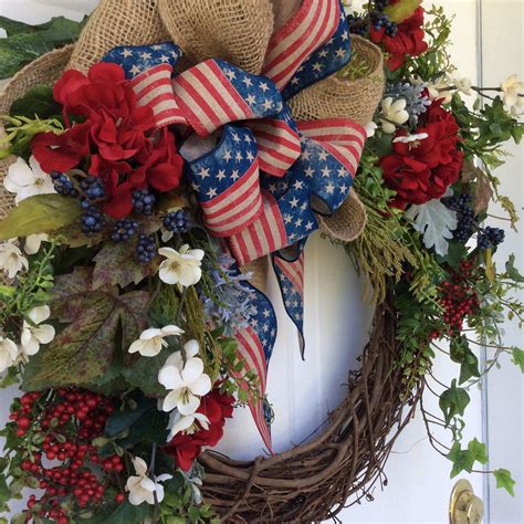 Patriotic Wreath Americana Wreath Summer Door Wreath Memorial Etsy