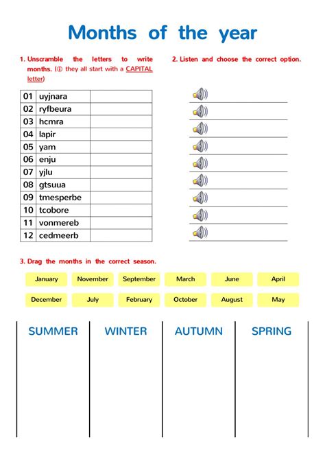 Months Of The Year Worksheet For Grade 4