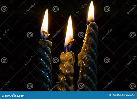 Three Decorative Candles In Flames Stock Photo Image Of Fuse