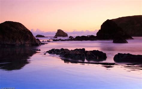 Wallpaper Sunset Sea Bay Rock Shore Reflection Beach Sunrise