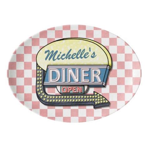 Create Your Own Custom Retro 50s Diner Sign Porcelain Serving Platter Zazzle Diner Sign
