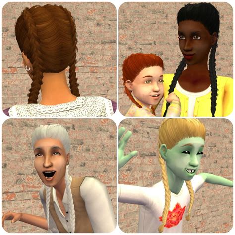Mod The Sims Maxis Match Double Braids With Images Double Braid