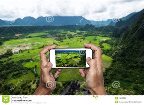 Taking Nature Landscape Photo By Smart Phone On Mountain Peak