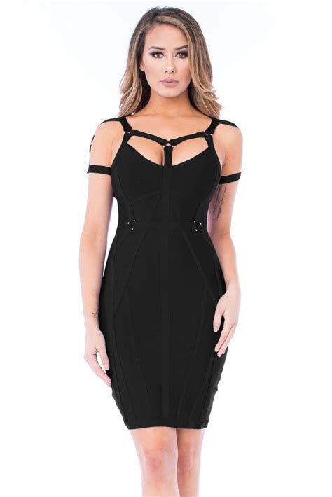Black Little Strappy Back And Front Accented Bandage Dress