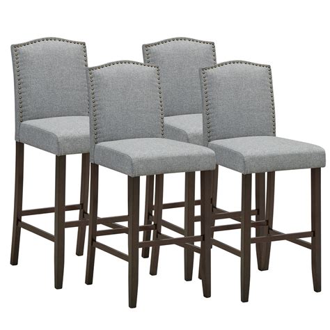 Gymax Set Of 4 Nailhead Bar Stools 29 Bar Height With Rubber Wood
