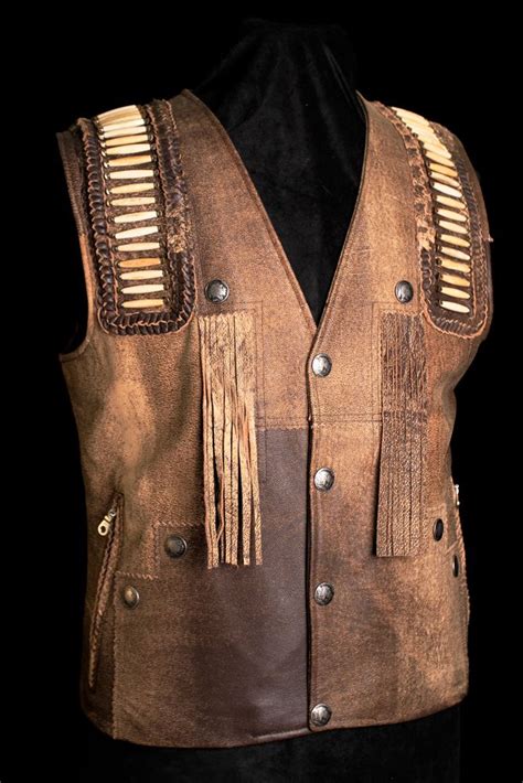 Mens Warrior Vest Leather Vest Western Vest Fringe Leather Jacket