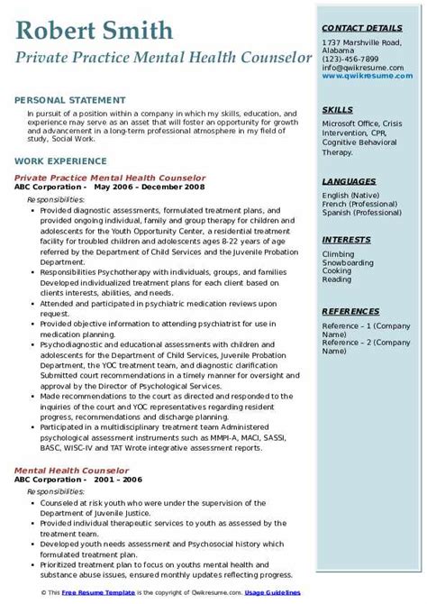 Mental Health Counselor Resume Template