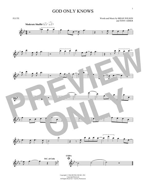 God Only Knows Sheet Music The Beach Boys Flute Solo