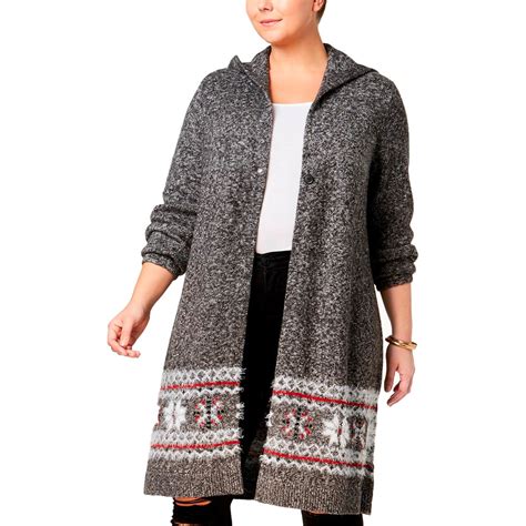 Style And Co Plus Size Snowflake Print Hooded Duster Cardigan Sweaters