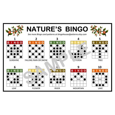 Natures Bingo Card Patterns For Really Fun Bingo Games Etsy