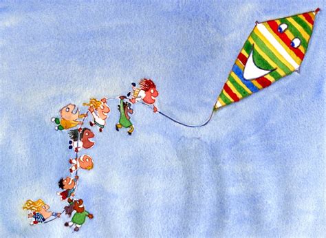 Watercolor Kids Hanging On Wind Kite By Frits Ahlefeldt