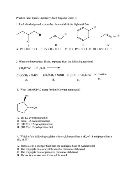 Practice Final Exam Chemistry 2220 Organic Chem Ii First