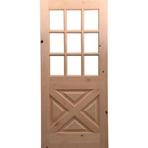 Measuring 48 h x 28 w x 12 d overall, this curio cabinet has a 35 lbs. Krosswood Doors 32 in. x 96 in. Rustic Knotty Alder 9-Lite Clear Glass with X-Panel Unfinished ...
