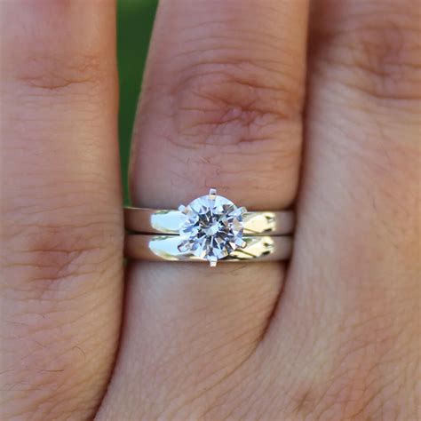 14k White Gold 1ct 6 5mm Moissanite Engagement Solitaire Ring Set Lab