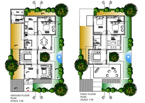 Ground Floor To First Floor House Plan Detail Dwg File Cadbull