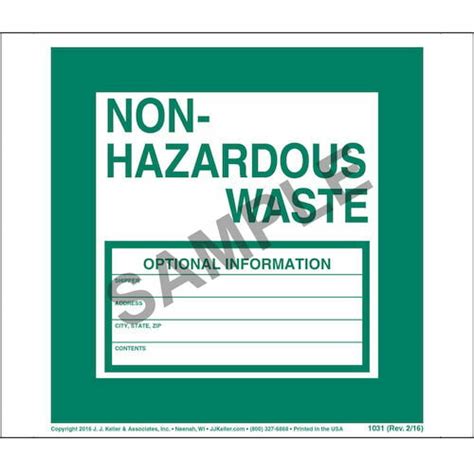 Non Hazardous Waste Labels