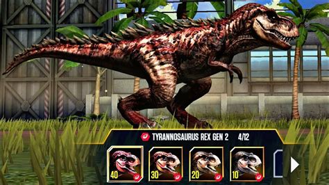 T Rex Gen 2 Max Level 40 Jurassic World The Game Youtube