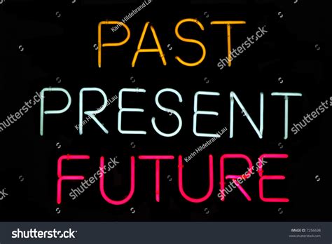 Past Present Future Neon Sign On Black Stock Photo