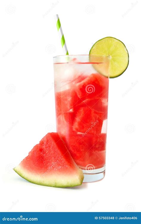Watermelon Lime Water Isolated On White With Melon Slice Stock Photo