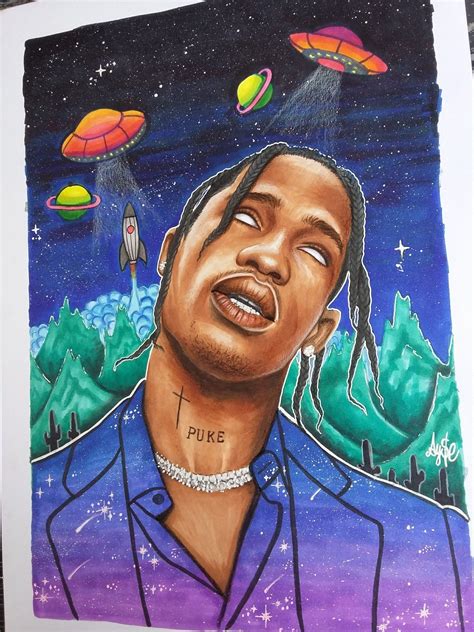 Travis Scott Astroworld Canvas Drawings Rapper Art Art