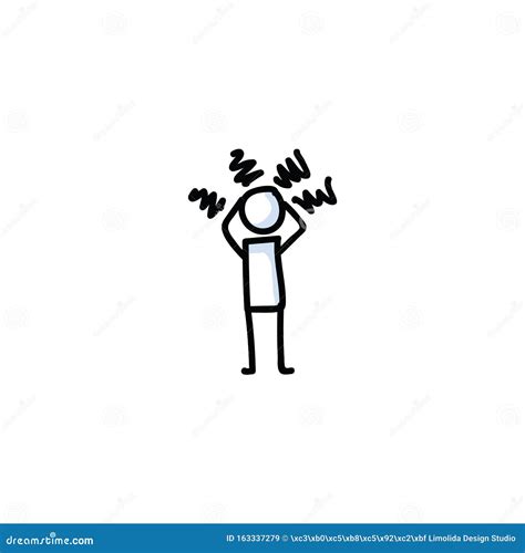 Angry Stick Figure With Lightnings Around The Head Cartoon Vector
