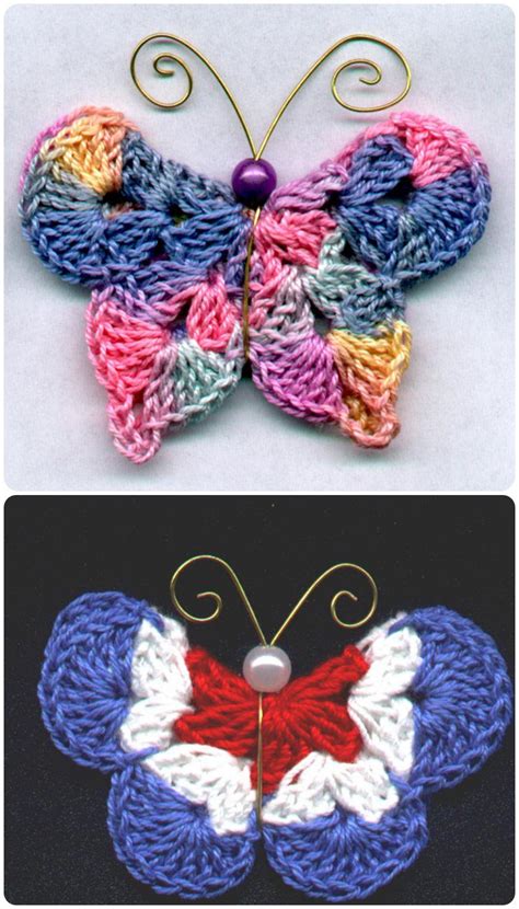 Crocheted Butterflies Are Shown In Three Different Colors