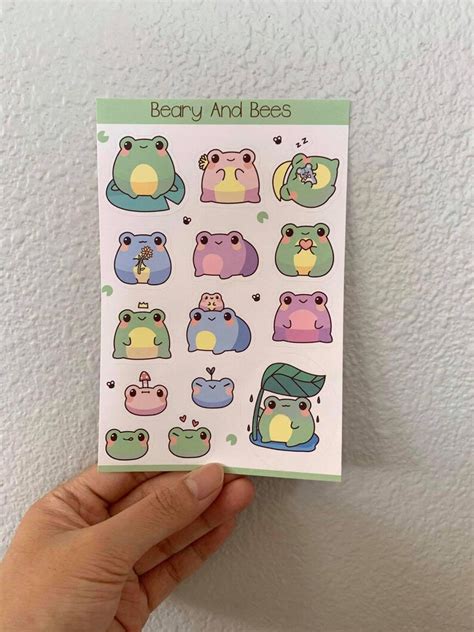 Cute Frog Sticker Sheet Amphibian Animal Stickers Ts Etsy
