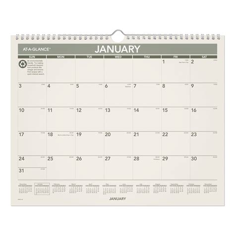 At A Glance® Recycled Wall Calendar Unruled Blocks 15 X 12 Sand