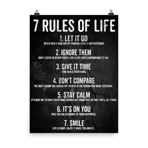 Quotes About Life 7 Rules Of Life Motivational Poster Print Etsy