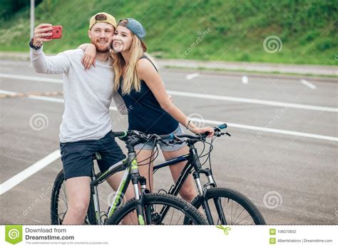 Happy Couple On A Bike Ride In The Countryside Stock Photo Image Of