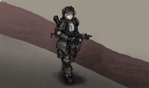 Wallpaper Anime Girls Soldier Hetza Person Machine Gun Hellshock