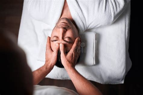 Man Receiving Relaxing Head Massage Stock Image Image Of Face Clean 184750931
