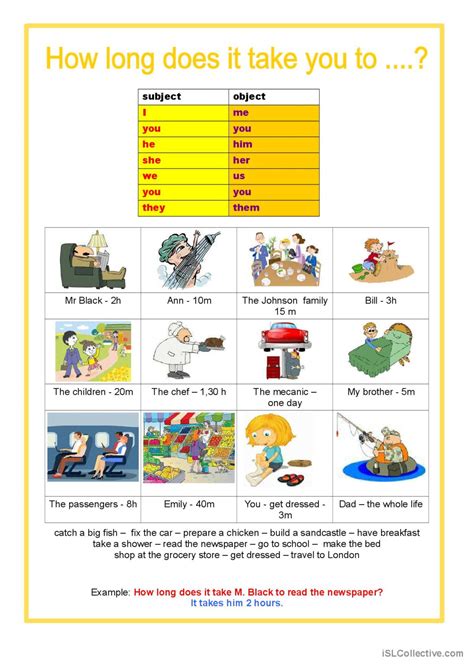 How Long Does It Take You To Gen English Esl Worksheets Pdf And Doc