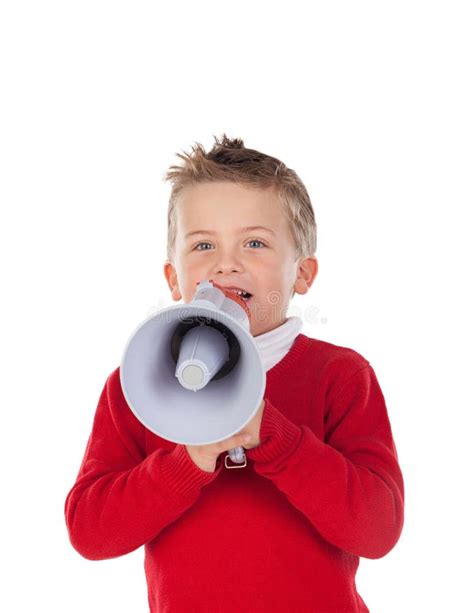Small Boy Shouting Through A Megaphone Stock Photo Image Of Funny