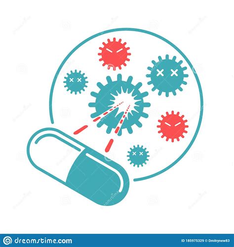 Antibiotic Icon Capsule Pill Shooting Bacterias Stock Vector
