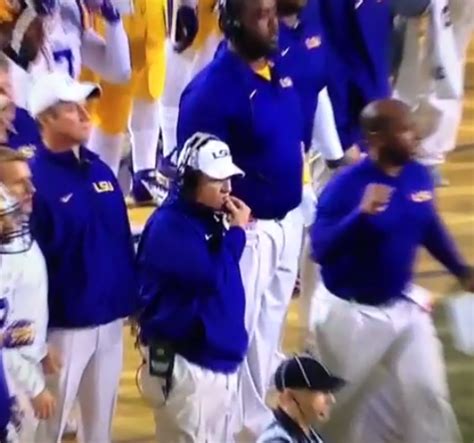 LSU Tigers Football Coach Les Miles Is Eating Grass Against Alabama