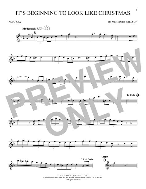 It S Beginning To Look Like Christmas Sheet Music Meredith Willson Alto Sax Solo