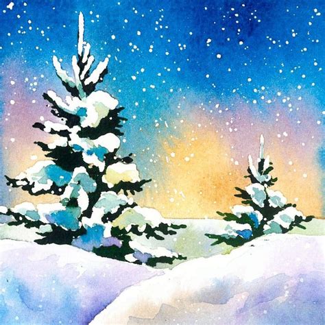 Winter Scene By Krzysztof Kowalski Winter Watercolor Christmas