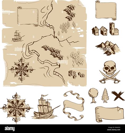 Example Map And Design Elements To Make Your Own Fantasy Or Treasure