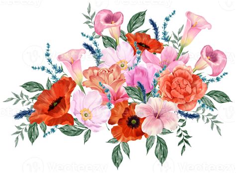 Spring Floral Bouquet Watercolor Red And Pink Flower Blooming 19987828 Png