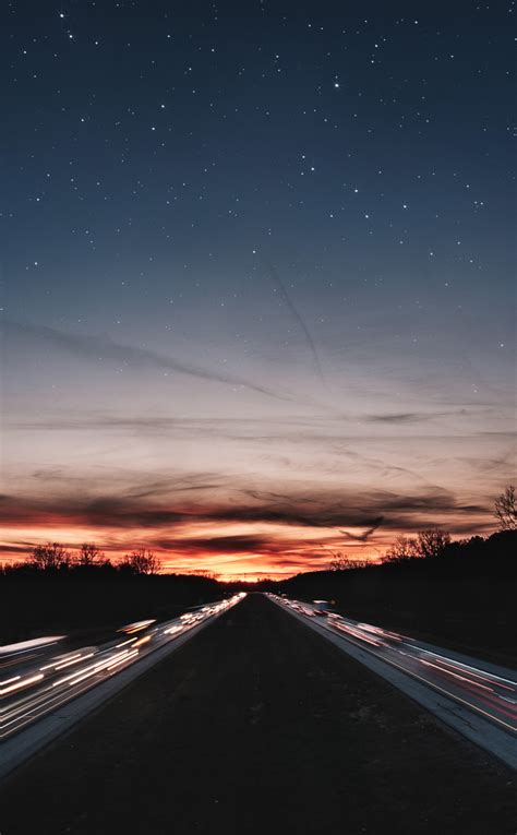 Download Wallpaper 950x1534 Roads Night Lights Starry Sky Iphone