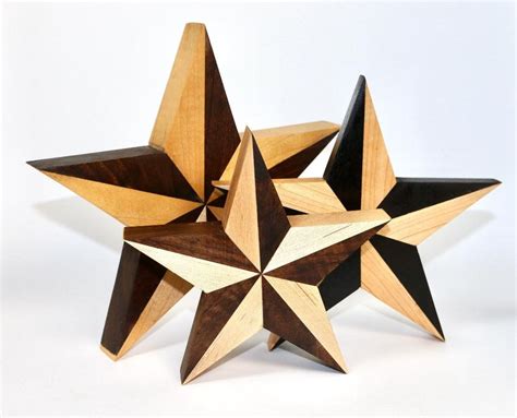 A Set Of 3 Wood Stars Handcrafted From Mixed Hardwoods In Etsy