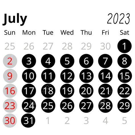 Simple Circle Style Black July 2023 Calendar July 2023 Calendar 2023
