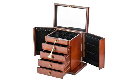 Extra Large Wooden Jewelry Case Cabinet Armoire Ring Necklace T